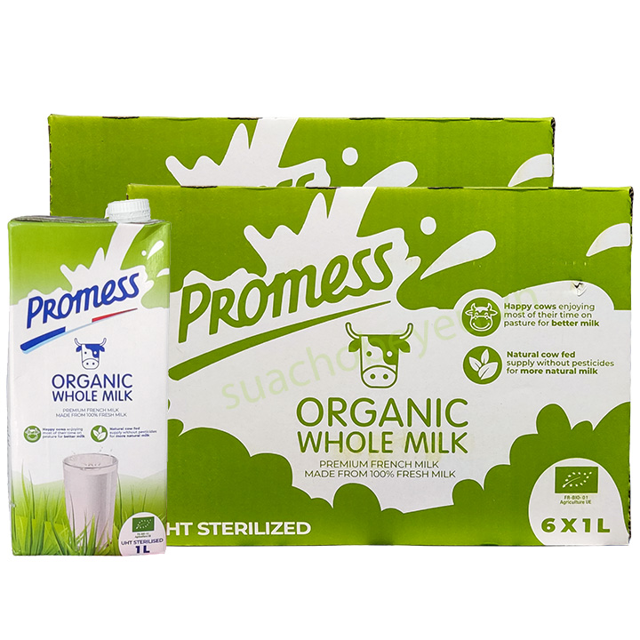 Combo 2 thùng Sữa tươi Promess Pháp Organic Nguyên kem hộp 1 Lít