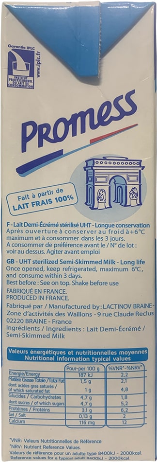 Sữa tươi Promess Pháp Ít béo hộp 1 Lít