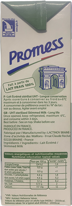 Sữa tươi Promess Pháp Không béo hộp 1 Lít