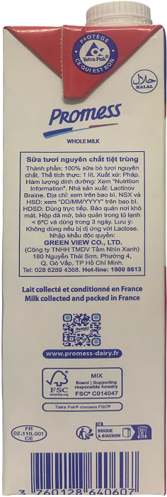Sữa tươi Promess Pháp Nguyên kem hộp 1 Lít