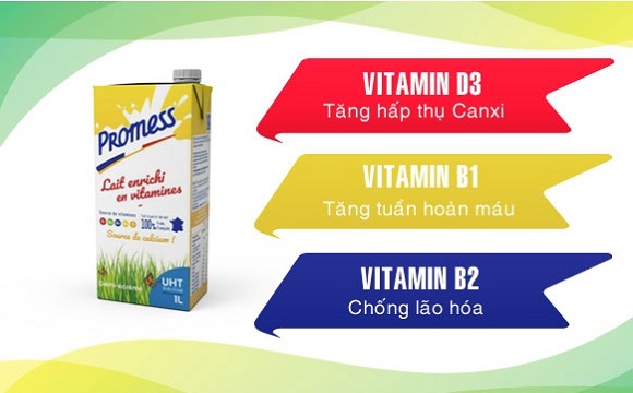 Sữa tươi Promess Pháp bổ sung Vitamin hộp 1 Lít